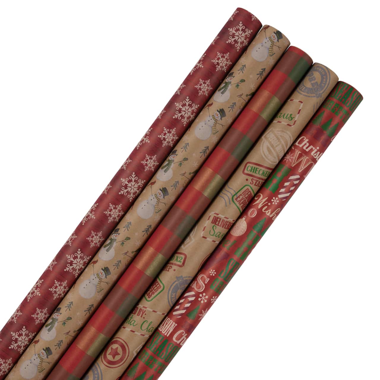 JAM Paper Christmas Kraft Gift Wrap Set, 5ct.
